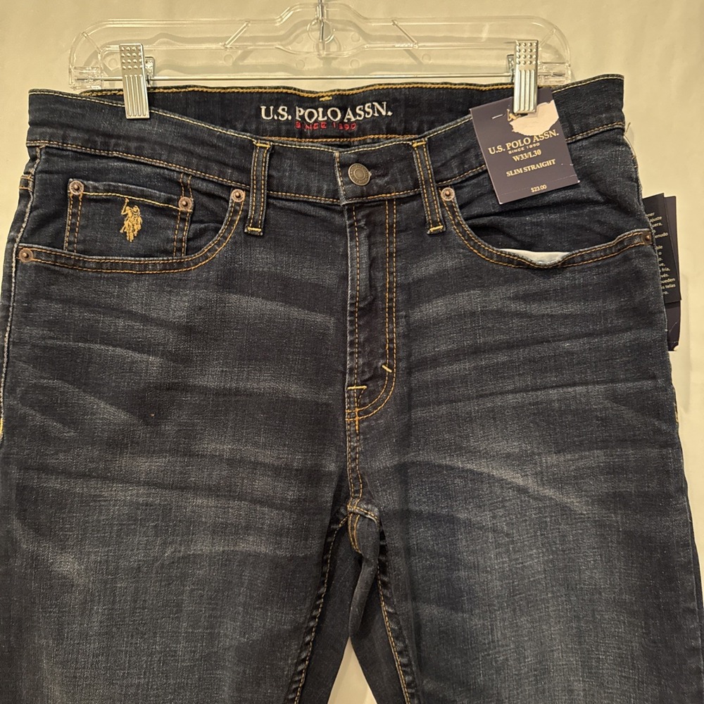 U.S.Polo Assn.Men's Slim Straight Jean W33/L30 Blue Stretch NWT